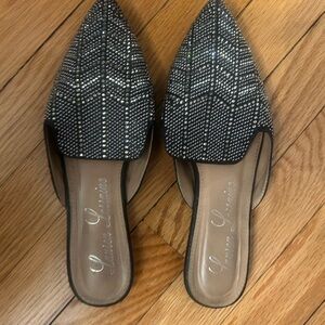 Black and Silver Patterned Mules